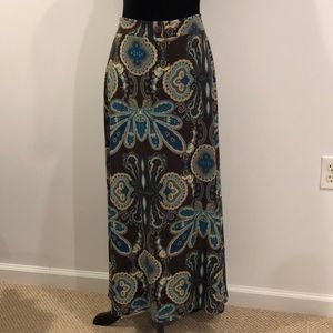 Brown/blue abstract print skirt